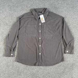 Prettygarden Women's Corduroy Shacket Shirt Full Snap Gray Size Large NEW